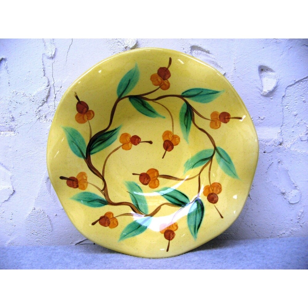 Gail Pittman 10.5" Bowl Ruffled Yellow Acorn Branches Serving Decorative 2002